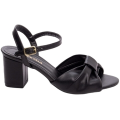 Sandalia Feminina Preta 6cm Fivela Dourada