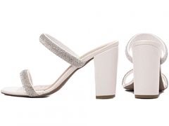 Tamanco Salto 8,5cm | Elegância Pura em Off White e Strass Prata - comprar online