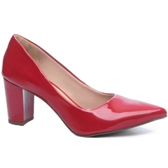 Scarpin Salto Bloco Vermelho Salto 8.5cm Verniz Vermelho