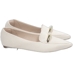 Sapatilha Mocassim Feminino Bico Fino Elegancia Sofisticada em Napa Lezard Off White - Calçadospravc | Comprar Calçados Femininos Online | Comprar Scarpins