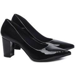 Scarpin Verniz Preto Salto Grosso 8.5cm Elegancia e Conforto - Calçadospravc | Comprar Calçados Femininos Online | Comprar Scarpins