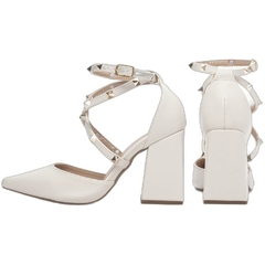 Scarpin Off White 8.5cm Apliques Dourados - comprar online