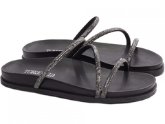 Sandália Papete Birken: Manta Strass Preto | Apliques Grafite | Vc + Linda ainda em Preto | Solado Preto na internet