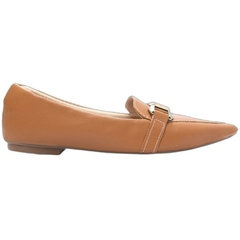 Sapatilha Mocassim Feminino Bico Fino Charme Atemporal em Napa Caramelo