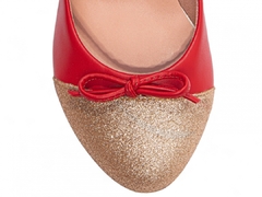 Imagem do Sapato Boneca Mary Jane | Glamour e Conforto em Napa Vermelho com Glitter Ouro Light