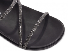 Sandália Papete Birken: Manta Strass Preto | Apliques Grafite | Vc + Linda ainda em Preto | Solado Preto