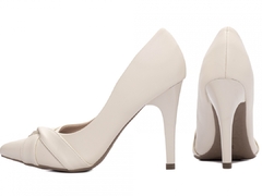 Sapato Scarpin Bico Fino: Tiras em Nó | 10cm | Confort | Off White - comprar online