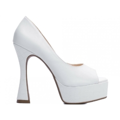 Scarpin Luxo Meia Pata Salto 13cm Plataforma 3.5cm Branco - loja online