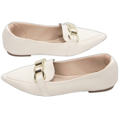 Sapatilha Mocassim Feminino Bico Fino Glamour Atemporal em Napa Off White