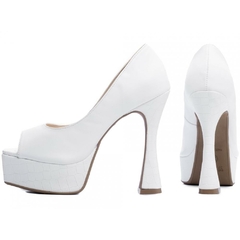 Scarpin Luxo Meia Pata Salto 13cm Plataforma 3.5cm Branco - comprar online