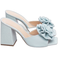 Sandalia Tamanco Feminino Azul 9cm Flor de Napa - Calçadospravc | Comprar Calçados Femininos Online | Comprar Scarpins