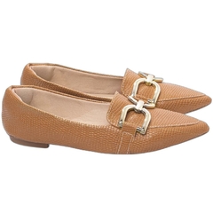 Sapatilha Mocassim Feminino Bico Fino Elegancia Atemporal em Napa Lezard Caramelo - Calçadospravc | Comprar Calçados Femininos Online | Comprar Scarpins