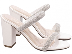 Tamanco Salto 8,5cm | Elegância Pura em Off White e Strass Prata - Calçadospravc | Comprar Calçados Femininos Online | Comprar Scarpins