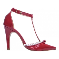 Scarpin Luxo e Glamour Salto 9cm Fino Com Perolas em ABS Vermelho - loja online