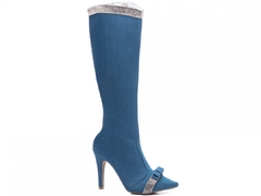 Bota Bico Fino Feminina Cano Alto Salto 10cm Jeans Azul - Calçadospravc | Comprar Calçados Femininos Online | Comprar Scarpins