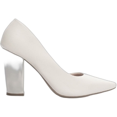 Scarpin Aberto do Lado Salto 8.5cm Glamour Inovador em Off White - loja online