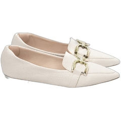 Sapatilha Mocassim Feminino Bico Fino Sofisticacao em Napa Lezard Off White - Calçadospravc | Comprar Calçados Femininos Online | Comprar Scarpins