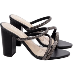 Tamanco Salto Grosso 8.5cm Elegancia em Cada Passo com Strass Grafite Preto - Calçadospravc | Comprar Calçados Femininos Online | Comprar Scarpins