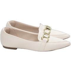 Sapatilha Mocassim Feminino Bico Fino Glamour Atemporal em Napa Off White - Calçadospravc | Comprar Calçados Femininos Online | Comprar Scarpins