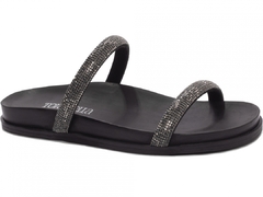 Sandália Papete Birken: Strass Grafite | Detalhes em Grafite | Vc + Linda ainda em Preto | Solado Preto