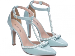Scarpin Moderno Salto 9cm Fino Com Pérolas em ABS Azul - Calçadospravc | Comprar Calçados Femininos Online | Comprar Scarpins
