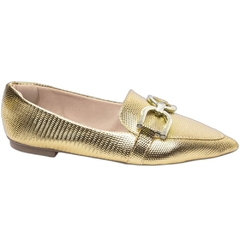 Sapatilha Mocassim Feminino Bico Fino Sofisticacao em Napa Lezard Dourado - loja online