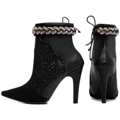 Bota Bico Fino Salto 10cm com Glitter e Strass Glamour e Sofisticacao em Napa Preto - Calçadospravc | Comprar Calçados Femininos Online | Comprar Scarpins