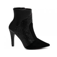 Bota Bico Fino Salto 10cm com Glitter e Strass Glamour e Sofisticacao em Napa Preto - comprar online