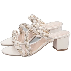 Sandalia Tamanco Off White com Strass Salto 4.5cm Antiderrapante na internet