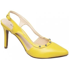 Scarpin Luxo Salto 9.5cm Fino Cone com Enfeite Dourado Amarelo