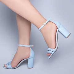 Sandália Feminina Tiras Trançadas Salto 8,5cm Grosso Azul - Calçadospravc | Comprar Calçados Femininos Online | Comprar Scarpins