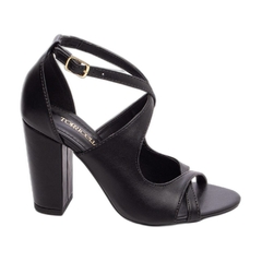 Sandalia Feminina Preta 8.5cm Fivela Dourada