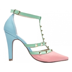 Scarpin Luxo e Glamour Salto 9cm Fino em Cone Rosa Azul e Verde - loja online