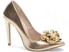 Sapato Scarpin Salto 12 | Luxo e Sofisticação em Napa Craquele Dourado - comprar online