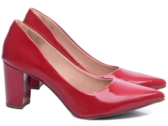 Scarpin Verniz Arrasadora Salto 8,5cm Bloco Grosso Vermelho - Calçadospravc | Comprar Calçados Femininos Online | Comprar Scarpins