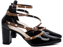 Scarpin Salto 8cm Bloco Grosso em Preto com Rosé Metalizado - Calçadospravc | Comprar Calçados Femininos Online | Comprar Scarpins