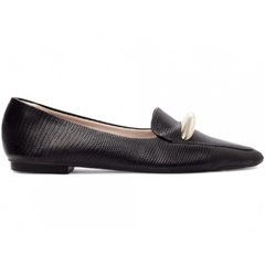 Sapatilha Mocassim Feminino Bico Fino Elegancia em Napa Lezard Preto