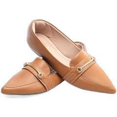 Sapatilha Mocassim Feminino Bico Fino Sofisticacao em Napa Caramelo - comprar online