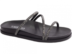 Sandália Papete Birken: Manta Strass Preto | Apliques Grafite | Vc + Linda ainda em Preto | Solado Preto