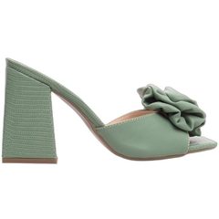 Sandalia Tamanco Feminino Verde 9cm Flor de Napa - loja online