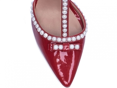 Scarpin Moderno Salto 9cm Fino Com Pérolas em ABS Vermelho - Calçadospravc | Comprar Calçados Femininos Online | Comprar Scarpins