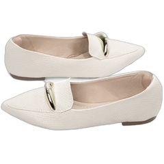 Imagem do Sapatilha Mocassim Feminino Bico Fino Elegancia Sofisticada em Napa Lezard Off White