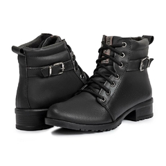 Bota Feminina Confortavel Cadarço e Fivela | 33 a 40 | Preta - comprar online