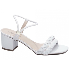 Elegancia e Conforto Sandalia Feminina Salto 5.5cm Robusto em Branco