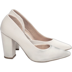 Scarpin Aberto do Lado Salto 8.5cm Glamour Inovador em Off White - Calçadospravc | Comprar Calçados Femininos Online | Comprar Scarpins