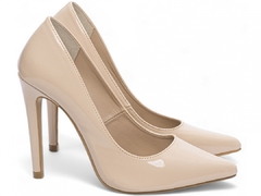 Sapato Scarpin Salto 12 | Glamour e Sofisticação em Verniz Bege - Calçadospravc | Comprar Calçados Femininos Online | Comprar Scarpins