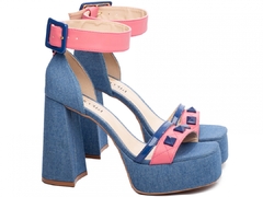 Sandália Feminina Innovation Meia Pata 3,5cm Salto 12cm Robusto - Azul - Calçadospravc | Comprar Calçados Femininos Online | Comprar Scarpins