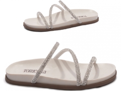 Imagem do Sandália Papete Birken: Manta Strass Off White | Apliques Prata | Vc + Linda ainda em Off White | Solado Bege