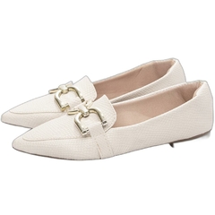 Sapatilha Mocassim Feminino Bico Fino Sofisticacao em Napa Lezard Off White na internet