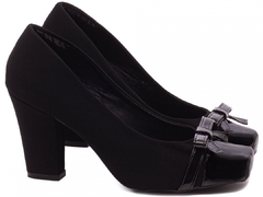 Sapato Scarpin Feminino Bico Quadrado Nobuck e Verniz Preto - Calçadospravc | Comprar Calçados Femininos Online | Comprar Scarpins